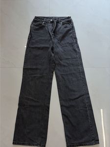 Classic Charcoal High-Waisted Wide-Leg Jeans