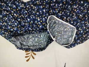 *Navy Blue Floral Print Cotton Night Suit for Wome