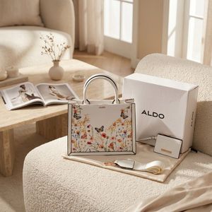 ALDO White Floral Butterfly Tote Bag