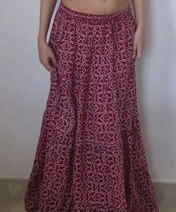 Maroon Printed Ethnic Skirt