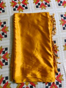 Elegant Mustard Satin Saree with Floral Blouse