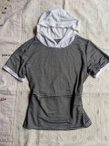y2k Striped Hooded T-Shirt