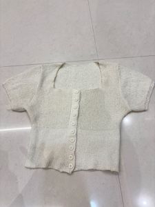 Cream Knit Square Neck Top