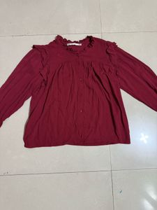 Red Ruffled Sleeve Top