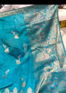 new Elegant Teal Silk Saree with Gold Border