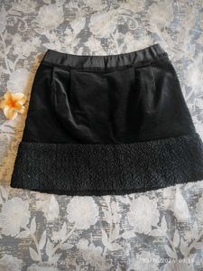 Black Velvet Mini Skirt with Sherpa Trim
