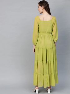 Elegant Lime Green Tiered Maxi Dress