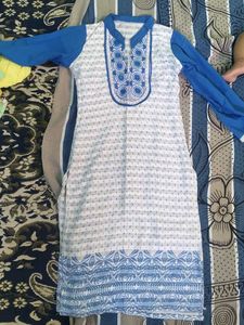 Blue & White Printed Kurta