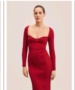 Red Ribbed Midi Dress