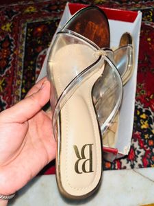 Stylish Gold &amp; Clear Wedge Heels new unused