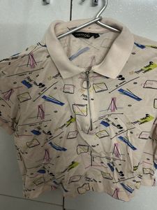 Cute Printed Cropped Polo Top