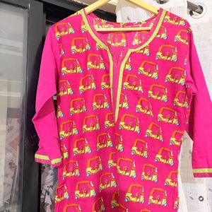 Vibrant Pink Tuk-Tuk Print Kurta
