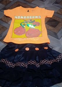 Cute Baby Girl Orange T-Shirt &amp; Navy Skirt Set