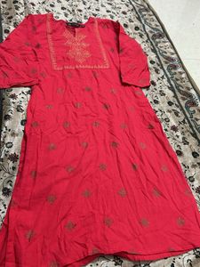 Elegant Embroidered Red Kurta