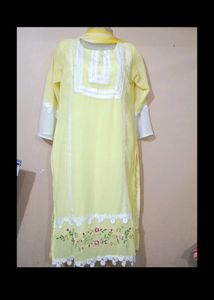 Lemon Yellow Embroidered Kurti Set