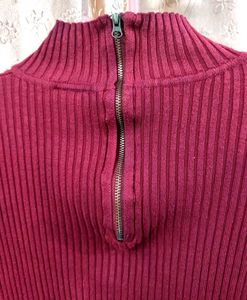 Maroon Ribbed Knit Polo Top