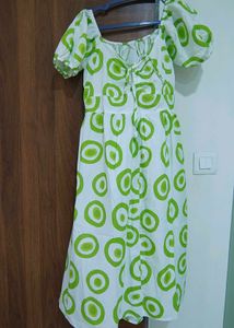 Green Circle Print Midi Dress