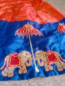 Lehanga Choli Orange With Navy Blue Color