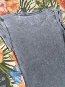 Blue T-Shirt with Cuffed Sleeves