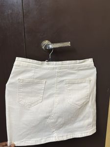 White Denim Mini Skirt