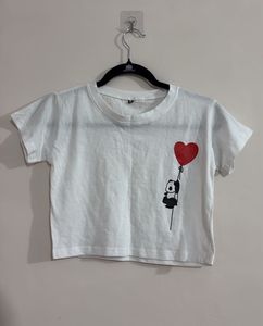 Cute Panda Heart Balloon Crop T-Shirt