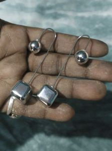 Silver Tone Ball &amp; Cube Drop Earrings