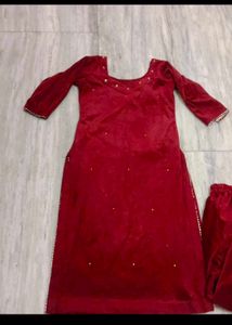 Elegant Red Velvet Kurta Set
