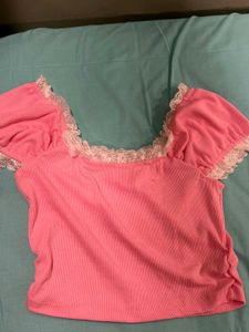 Cute Pink Lace Trim Crop Top aesthetic