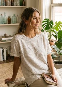 Textured Paisley Devore  White Tee