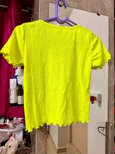 Neon Yellow Lettuce Hem Tie-Front Top