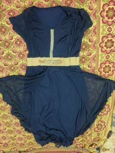 Elegant Blue Dress with Belt