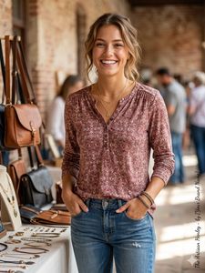 Cozy Floral Print Long Sleeve Top