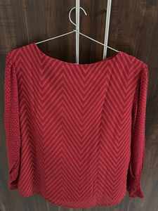 Red Chevron Textured Long Sleeve Top