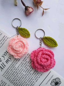 Handmade Crochet Rose Keychain