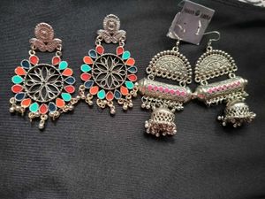 2 Ethnic Oxidized Silver Earrings Set✨💗