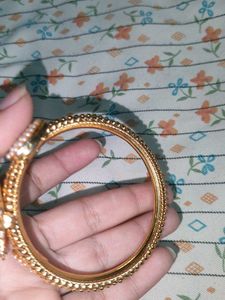 Elegant Floral Gold-Tone Kada with Pearl &amp; Stone