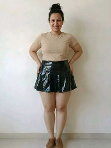 Shein Shiny Black Pleated Mini Skirt Size L