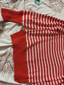 Orange &amp; White Striped Knit Sweater