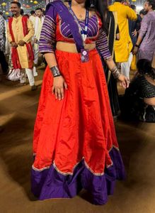 Vibrant Orange &amp; Purple Lehenga Choli Set