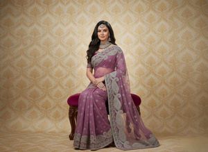 Dark Pink Silver Zari Saree Now ₹4500