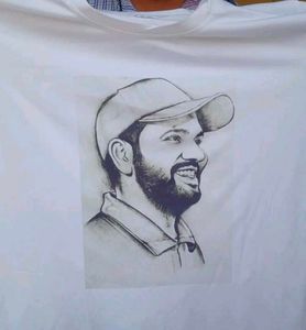 Rohit Sharma White T-Shirt with Sketch Print