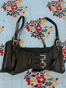 Black Faux Leather Corset Bag