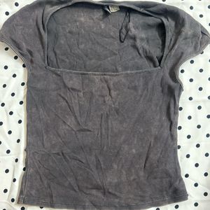 washed look Ribbed Knit Cap Sleeve Top