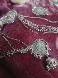 Oxidised Jewel Setwith Maangtikka