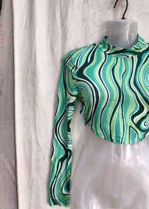 Groovy Swirl Print Mock Neck Crop Top