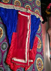 Blue &amp; Red Embellished Saree