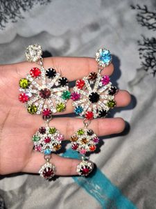 Multi coloured A-D Crystal Statement Earring.
