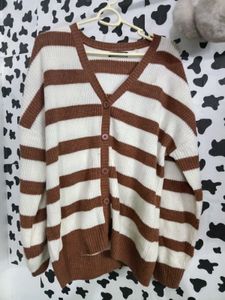 Striped Button-Up Knit Cardigan