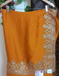 Embroidered Mustard Yellow Saree