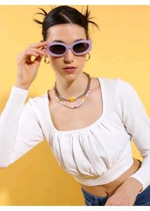 White Cropped Square Neck Top